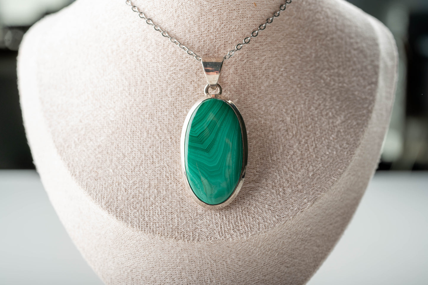 Pendentif Argent ovale Malachite